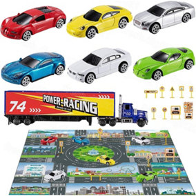 DIY 7 Cars Model Play Set Kids Toys Diecast Vehicle With Map Xmas Birthday Gift