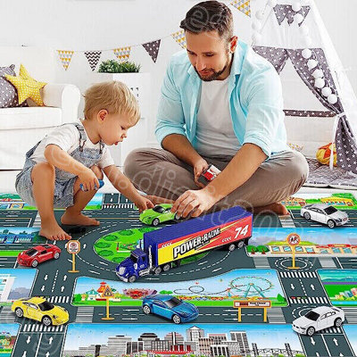 DIY 7 Cars Model Play Set Kids Toys Diecast Vehicle With Map Xmas Birthday Gift