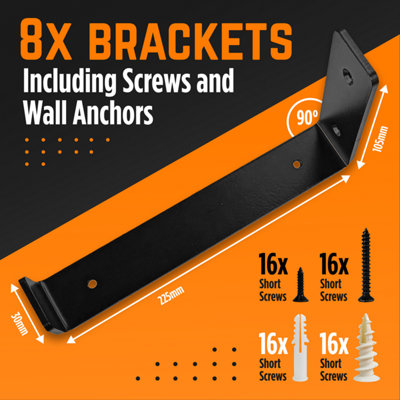 Floating Shelf Brackets – 2-Pack Heavy Duty 8" Hidden L-Brackets, Matte Black, Holds 150+ Lbs, Wall Mounted, Industrial Style