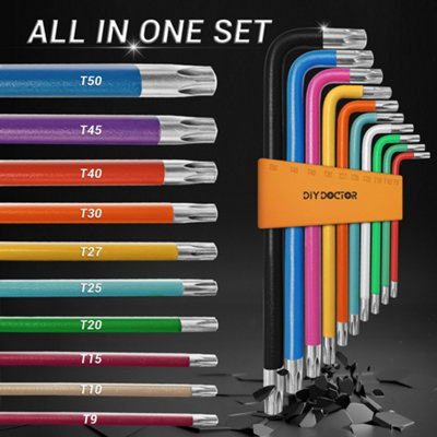 DIY Doctor Torx Key Set - 10 Piece T9 to T50 - Hex Key Set with Hole ...