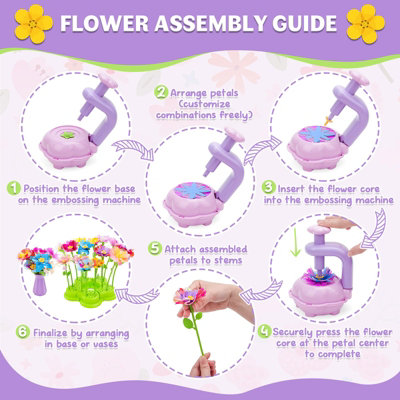 Kit DIY De Flores Para Niñas 3-10 Años - Con Máquina De Flores, Pétalos De Tela Y Accesorios | Regalo Educativo Para Cumpleaños, Navidad