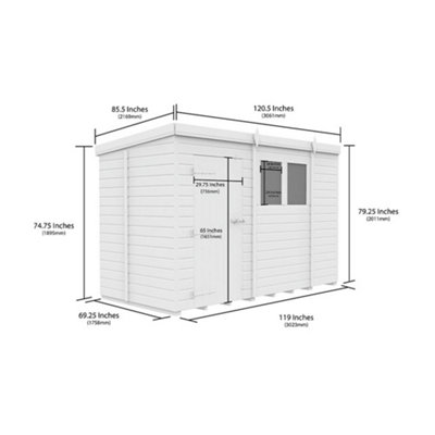 DIY Sheds 10x5 Pent Shed - Single Door With Windows