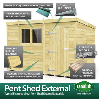 DIY Sheds 10x8 Pent Shed - Single Door Without Windows