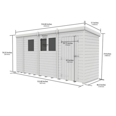 DIY Sheds 13x4 Pent Shed - Double Door Without Windows