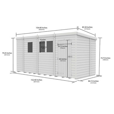 DIY Sheds 13x7 Pent Shed - Single Door With Windows