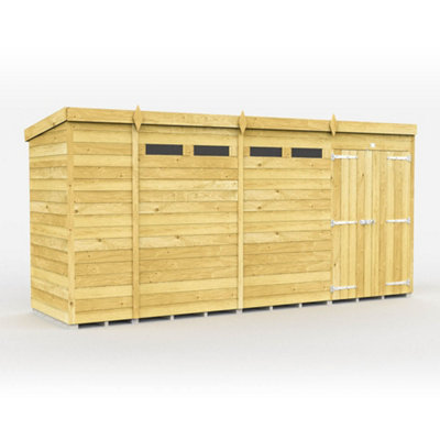 DIY Sheds 14x4 Pent Security Shed - Double Door