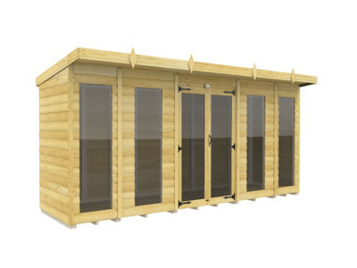 DIY Sheds 14x4 Pent Summer House Loglap (Full Height Window)