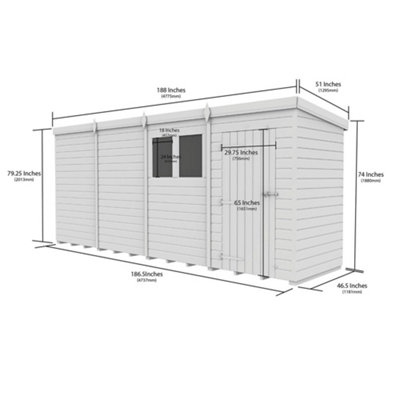 DIY Sheds 16x4 Pent Shed - Single Door Without Windows