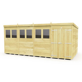 DIY Sheds 16x8 Pent Shed - Double Door With Windows