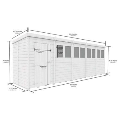 DIY Sheds 20x5 Pent Shed - Single Door Without Windows