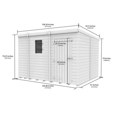 DIY Sheds 9x8 Pent Shed - Double Door With Windows