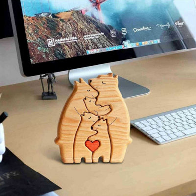DIY Wooden Puzzle Mother Child Bear Set Embracing Bear Family Set Decoration 4pcs - 3