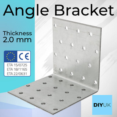 DIYUK Angle Bracket Size: 80x80x40x2mm ( Pack of: 10 ) Heavy Duty Galvanised Steel Corner Brackets - 7