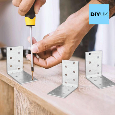 DIYUK Angle Bracket Size: 80x80x40x2mm ( Pack of: 2 ) Heavy Duty Galvanised Steel Corner Brackets - 6