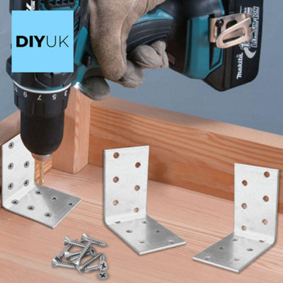 DIYUK Angle Bracket Size: 80x80x80x2mm ( Pack of: 1 ) Heavy Duty Galvanised Steel Corner Brackets - 3