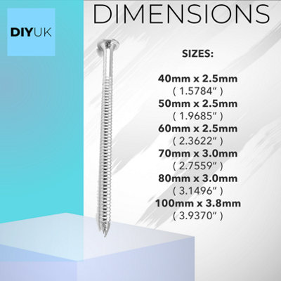 DIYUK Galvanised Annular Ring Shank Nails Length: 60mm ( Pack of: 200 ) Bright Zinc Coating for Secure Wood - 3