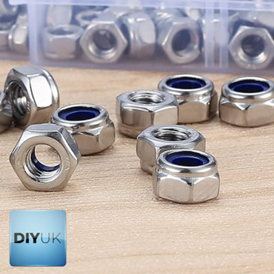 DIYUK M4 Nyloc Hex Lock Nuts DIN 985, Zinc Plated Steel with Nylon ...