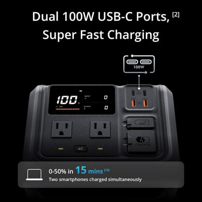 DJI Power 500 Portable Power Station, Soalr Generator for Home Backup, 512Wh LFP (LiFePO4),1000W Max Output, 70-Min Fast Charging
