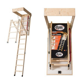 DJM Deluxe 3-Section Timber Loft Ladder with Insulated Hatch 115 x 57cm