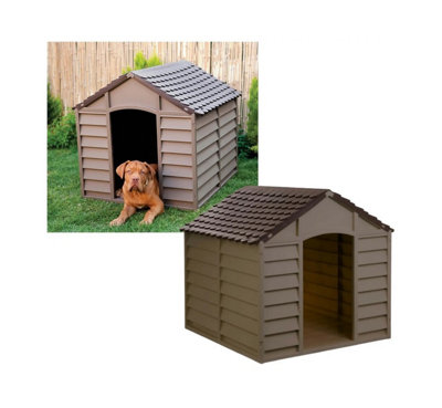 DJM Direct Large Outdoor Plastic Dog Kennel Shelter Mocha Chocolate