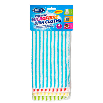 DL 4pk Striped Microfibre Dish Cloths  Absorbent & Reusable
