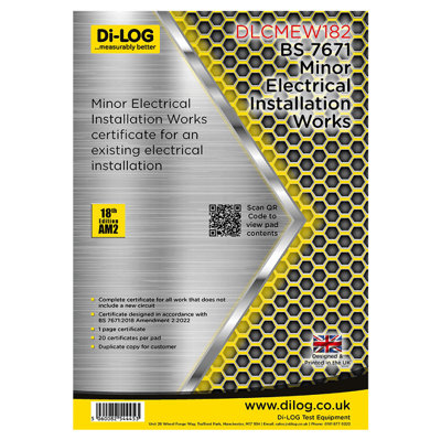 DLCMEW182 Minor Works Electrical Installation Certificate