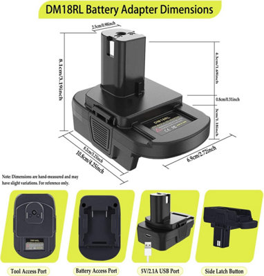 TPDL MT18RL Battery Adapter for Ryobi 18V Battery Tool, Battery Converter with USB Connection