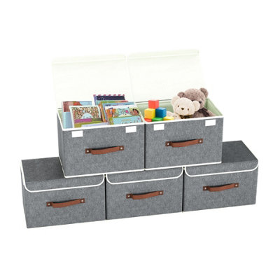 DMD 5-Piece Collapsible Storage Boxes with Lids, Stackable Fabric Storage Cubes, Wardrobe Organiser, Container Baskets