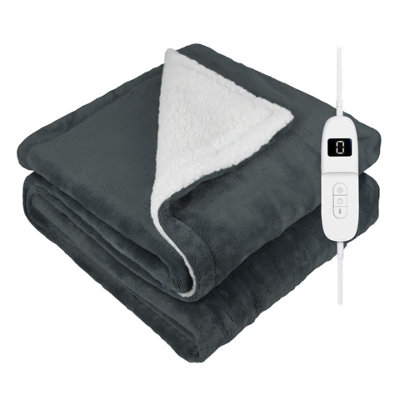 DMD Heated Electric Blanket Throw Fleece Sherpa 9 Heat Timer Settings 120x160cm Dark Grey