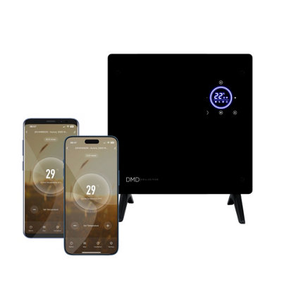 DMD Smart Wi-Fi Glass Panel Heater Touchscreen 1000W Freestanding and Free Wall Brackets