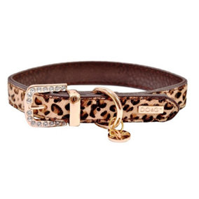 DO&G Safari Leopard Print Dog Bling Collar Leather Adjustable  Large