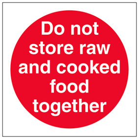 Do Not Store Raw & Cooked Food Sign - Adhesive Vinyl - 200x200mm (x3)