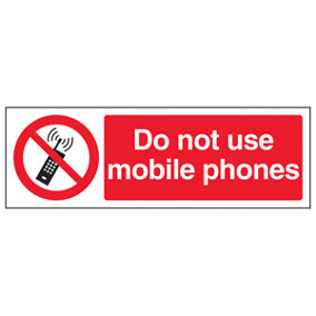 Do Not Use Mobile Phone Prohibited Sign - Rigid Plastic - 450x150mm (x3)