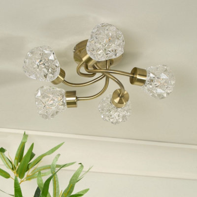 Dodo 5 Light Antique Brass Flush Ceiling Light