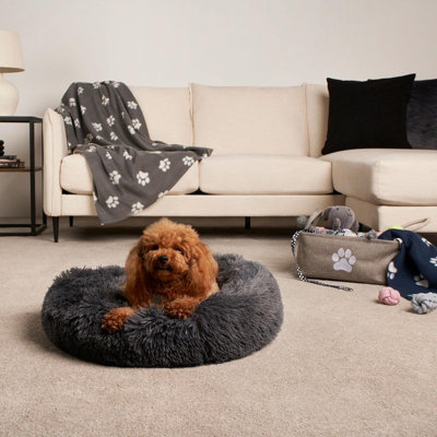 Dog Bed Fluffy Plush Fleece Pet Calming Anti Anxiety Round
