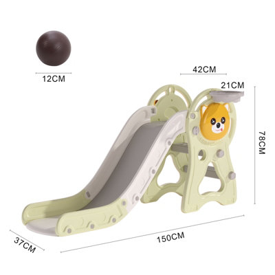 Dog Cartoon Green Kids Toddler Slide Set Play Set with Basketball Hoop W 1500 x D 630 x H 780 mm