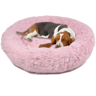 Dog Cat Bed Fluffy Donut Kitten Puppy Pet Cushion Calming Mattress Pink