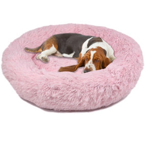 Dog Cat Bed Fluffy Donut Kitten Puppy Pet Cushion Calming Mattress Pink L