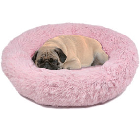 Dog Cat Bed Fluffy Donut Kitten Puppy Pet Cushion Calming Mattress Pink M