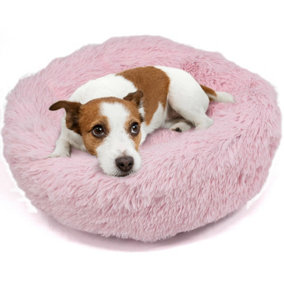 Dog Cat Bed Fluffy Donut Kitten Puppy Pet Cushion Calming Mattress Pink S