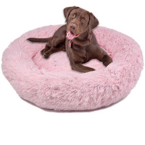 Dog Cat Bed Fluffy Donut Kitten Puppy Pet Cushion Calming Mattress Pink XL