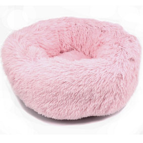 Dog Cat Bed Fluffy Donut Kitten Puppy Pet Cushion Calming Mattress Pink XS
