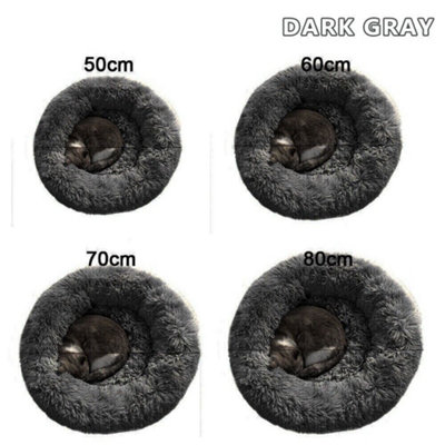 Dog cat bed soft round plush beds for pets Anti Anxiety Washable Round Donut Shape