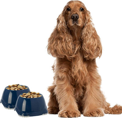 DOG CENTRE 0.6L Spaniel Bowls Dark Blue (Set of 2)