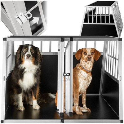 View of Dog Crate Double - angled back wall, aluminium transport box, lockable ...