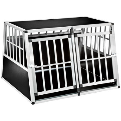 Dog Crate Double - angled back wall, aluminium transport box, lockable - black