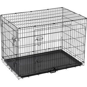 Dog Crate Puppy Pet with Removal Tray & 2 Doors Folding Cage Training Extra Large (42")
