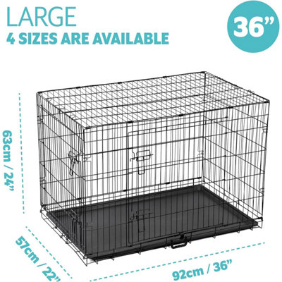 Dog Crate Puppy Pet with Removal Tray & 2 Doors Folding Cage Training Large (36")