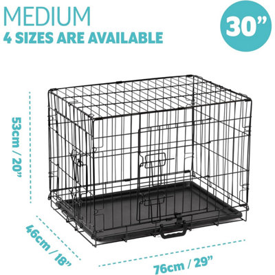 Dog Crate Puppy Pet with Removal Tray & 2 Doors Folding Cage Training Medium (30")