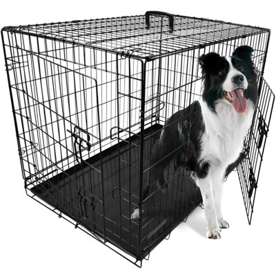 Dog Crate with Removable Tray and Bed - Large